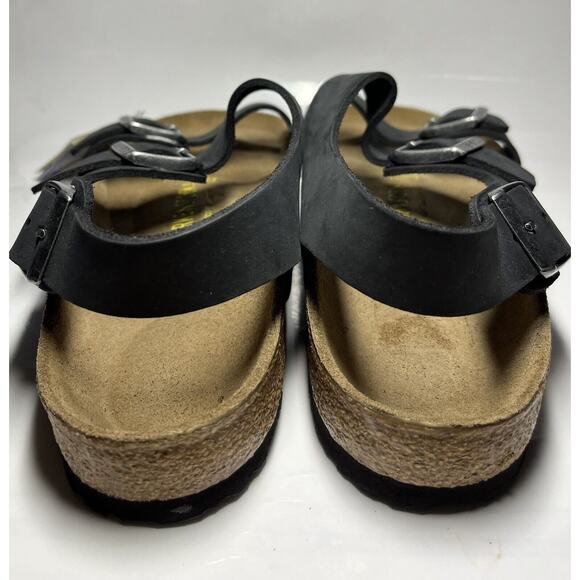 VINTAGE ORIGINAL FOOTBED Birkenstock Milano BLACK OILED LEATHER Sandals SZ 42 - Picture 6 of 16